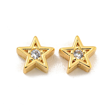 Brass Micro Pave Clear Cubic Zirconia Beads KK-B096-22G-1