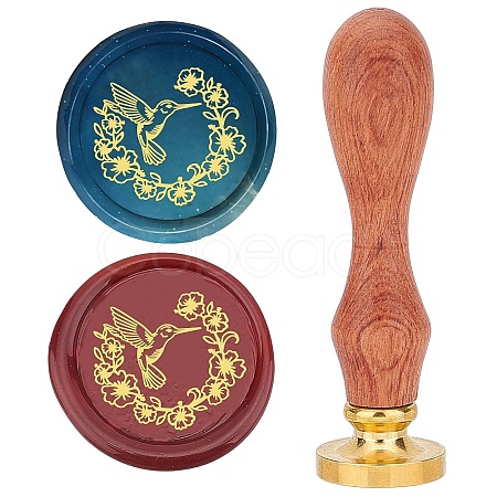 Brass Wax Seal Stamp with Wood Handle AJEW-WH0412-0037-1