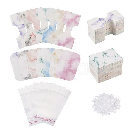 210Pcs Marble Pattern Paper Hair Ties & Earring Display Card Sets CDIS-FW0001-03-1