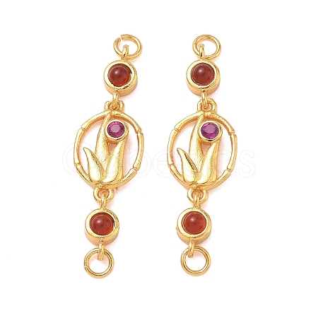 Brass Pave Cubic Zirconia Flower Links Connector Charms KK-D113-04G-01-1