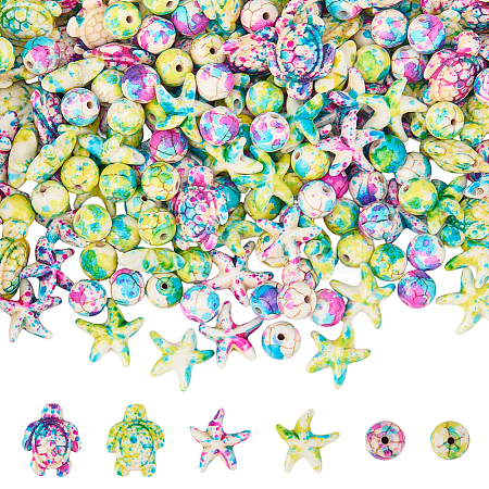 214Pcs 6 Styles Synthetic Turquoise Dyed Beads Strands G-SC0003-67-1
