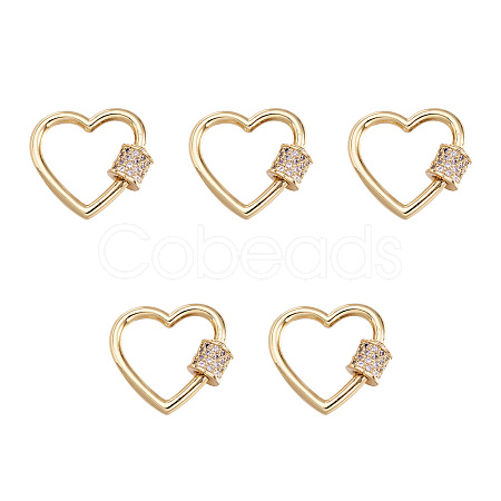 Brass Micro Pave Clear Cubic Zirconia Screw Carabiner Lock Charms ZIRC-E164-07G-1