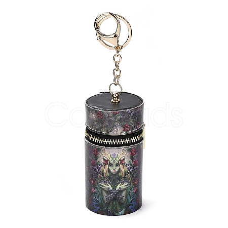 PU Imitation Leather Lipstick Pouch Holder Pendant Keychain KEYC-E039-01KCG-04-1