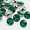 Taiwan Acrylic Rhinestone Buttons, Faceted, 1-Hole, Flat Round, Dark Green, 25x10mm, Hole: 2mm