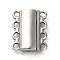 Non-Tarnish 304 Stainless Steel Multi-Strands Magnetic Slide Clasps, 4-Strand, 8-Hole, Rectangle, Stainless Steel Color, 22x18.5x6mm, Hole: 2.5mm