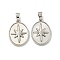 Natural White Shell Pendants, Rack Plating Brass Oval with Star Charms, Platinum, 19.5x14x2mm, Hole: 2.5x5mm