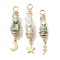 3Pcs 3 Styles Electroplated Natural Quartz Crystal Copper Wire Wrapped Pendants, TearDrop Charms with Golden Tone Alloy Moon & Star & Sun & Lightning Bolt, Dark Sea Green, 44.5~48.5x8~10.5x6.5~13mm, Hole: 4mm, about 1pc/style