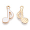 Alloy Pendants, with Enamel, Musical Note, Light Gold, White, 20x12x2mm, Hole: 1.8mm