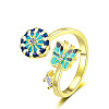 Helm & Butterfly Enamel Rotatable Cuff Rings for Women RJEW-R005-09G-4