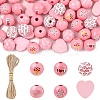 Valentine's Day 60Pcs Element Printed Wood Beads WOOD-YW0001-91-1