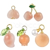 1Pc Natural Agate Pomegranate/Fu Melon Charms with Leaf G-YW0002-67-2
