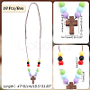 Wood Cross with Acrylic Beaded Pendant Necklaces for Women NJEW-AB00011-2