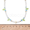 Faceted Round Dyed Natural White Jade & Flower Handmade Millefiori Glass & Glass Seed Beaded Necklaces for Women NJEW-MZ00150-03-4