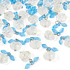 30Pcs Transparent Glass Flower Pendants with Deep Sky Blue Acrylic Leaf PALLOY-TAC0241-2