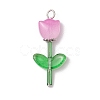Transparent Glass Beads with Tibetan Style Alloy Caps and Glass Bugle Beads and Brass Flat Head Pins Pendants PALLOY-JF03623-3