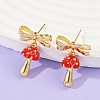 Mushroom with Bowknot Brass Enamel Dangle Stud Earrings EJEW-F895-25A-G-1