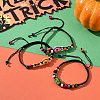 Synthetic Turquoise Skull & Wood Disc Braided Bead Bracelet for Halloween BJEW-TA00260-2