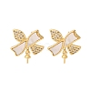 Brass Micro Pave Cubic Zirconia Shell Stud Earrings Findings KK-D363-04G-1