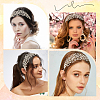 Brass ABS Plastic Pearl Beaded Elastic Headband OHAR-WH20008-02G-4