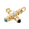 Brass with Synthetic Malachite & Turquoise and ABS Plastic Pearl Pendants KK-L267-02G-2