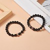 2Pcs 2 Style Natural Lava Rock & Brass Beaded Stretch Bracelets Set BJEW-JB09244-02-2