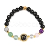 12 Zodiac Sign Natural Black Obsidian Round Beads Stretch Bracelets for Men Women WG228FC-07-1