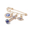 Crystal Rhinestone Evil Eye Charms Safety Pin Brooch with Resin Beaded JEWB-BR00088-4