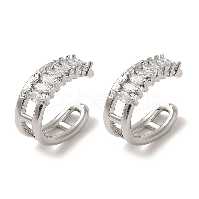 Rack Plating Brass Pave Clear Cubic Zirconia Oval Cuff Earrings for Women EJEW-P280-16P-1