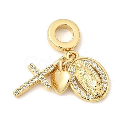 Brass Pave Clear Cubic Zirconia European Dangle Charms KK-A296-06B-G-1