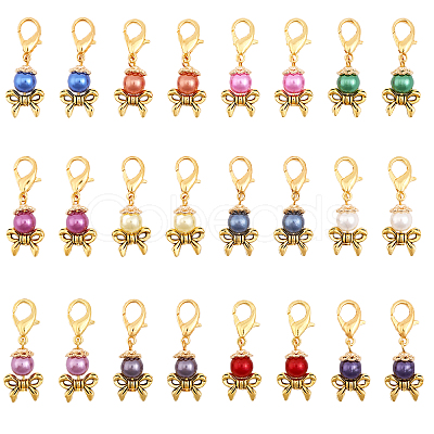 24Pcs 12 Colors Acrylic Imitation Pearl Pendant Decorations HJEW-CA0001-49-1