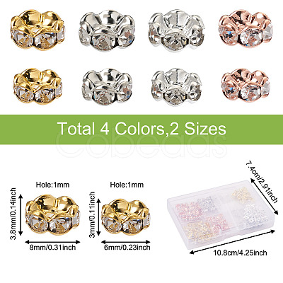 Yilisi 200Pcs 8 Style Brass Rhinestone Spacer Beads RB-YS0001-01-1