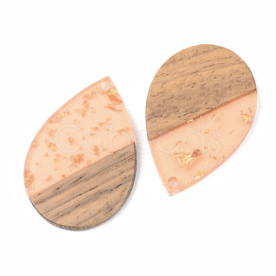 Transparent Resin & Walnut Wood Pendants X-RESI-S389-037A-B04-1
