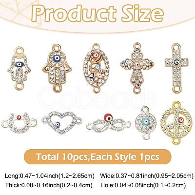 10Pcs 10 Styles Alloy Rhinestone Links/Connectors ALRI-YW0001-31-1