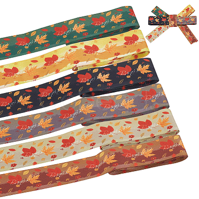 6 Yards 6 Color Autumn Double-Sided Printed Polyester Ribbon OCOR-BC0005-37-1
