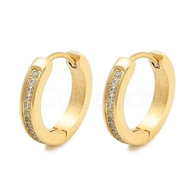 Ion Plating(IP) 304 Stainless Steel Micro Pave Clear Cubic Zirconia Huggie Hoop Earrings EJEW-C096-01E-G-1