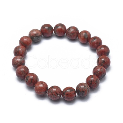 Natural Sesame Jasper/Kiwi Jasper Bead Stretch Bracelets BJEW-K212-A-037-1