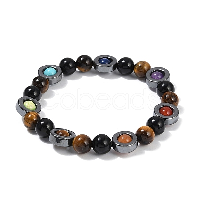 Natural & Synthetic Mixed Gemstone Beaded Stretch Bracelets for Women Men BJEW-Q031-01A-1