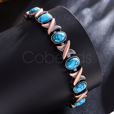 Zinc Alloy & Synthetic Turquoise Link Chain Bracelets FS-WGDAAA9-03-1