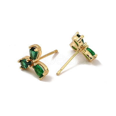 Emerald Rhinestone Leaf Stud Earrings EJEW-M209-03G-1
