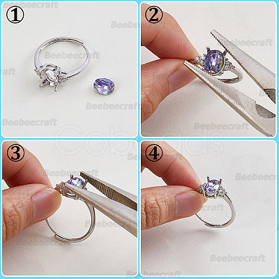 4Pcs 4 Styles Brass Micro Pave Cubic Zirconia Adjustable Rings Settings KK-BBC0024-14B-1