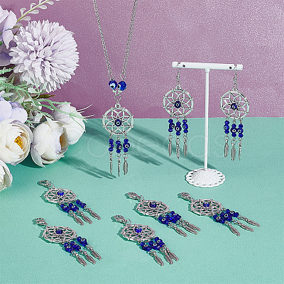 24Pcs Woven Net/Web with Feather Tibetan Style Alloy Pendant Decorations HJEW-NB0001-94-1