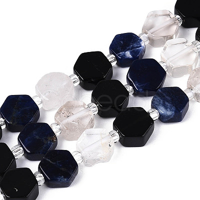 Natural Obsidian & Sodalite & Quartz Crystal Beads Strands G-N358-03A-02-1