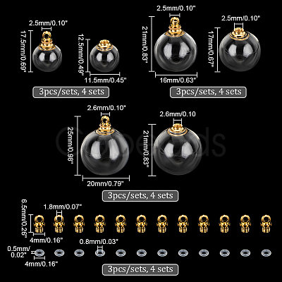 PandaHall Elite 12 Sets 3 Style Openable Transparent Glass Pendants FIND-PH0008-76-1