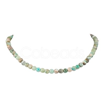 6.5MM Round Natural Green Line Jasper Beaded Necklaces for Women NJEW-JN05960-1