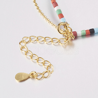 Natural Peach Moonstone Tiered Necklaces NJEW-K108-01-01-1