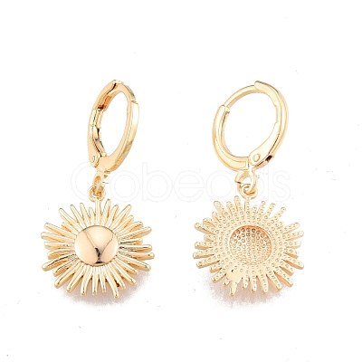 Brass Sunflower Dangle Leverback Earrings for Women EJEW-N012-65-1