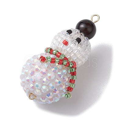 Christmas Natural Black Onyx(Dyed & Heated) & Resin Rhinestone Pendants PALLOY-MZ00226-1