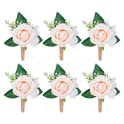 6Pcs Cloth Artificial Flower Boutonniere JEWB-FH0002-78-1