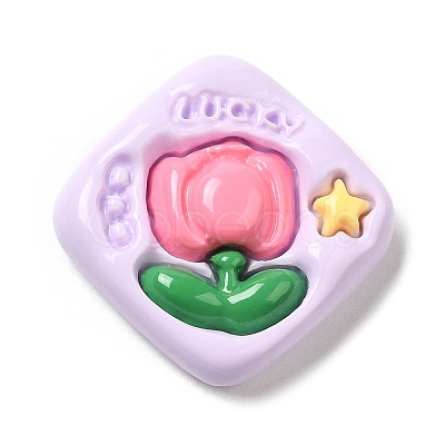 Opaque Flower Resin Cabochons RESI-C035-01A-1