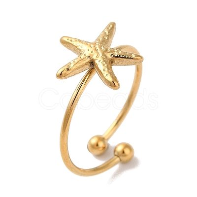 Ion Plating (IP) 304 Stainless Steel Starfish Open Cuff Rings for Women RJEW-M167-08B-G-1